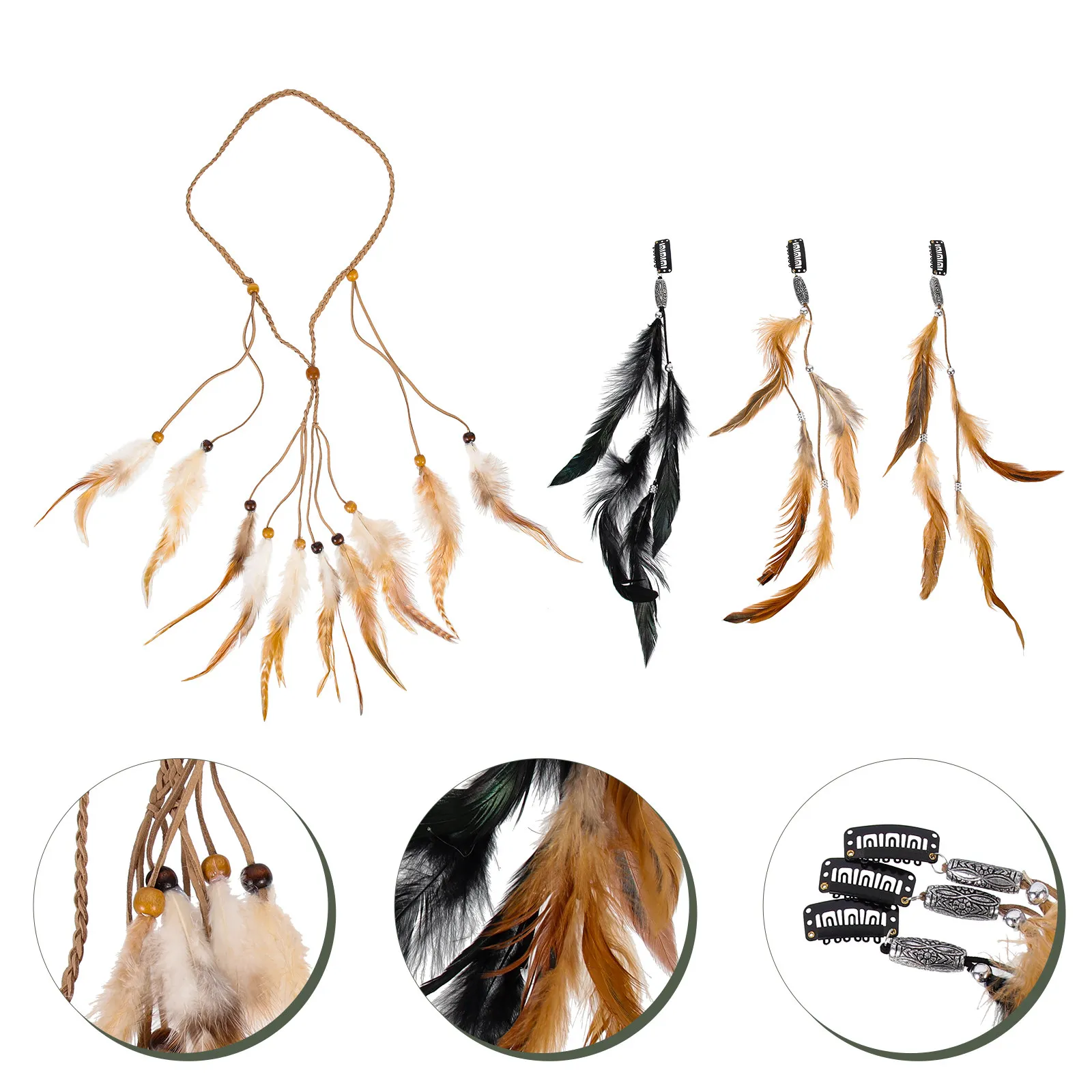 

1Set Plume Hairband Hair Clips Bohemia Style Party Photo Props Masquerade Headpiece Long Decorative Women Hair Decor