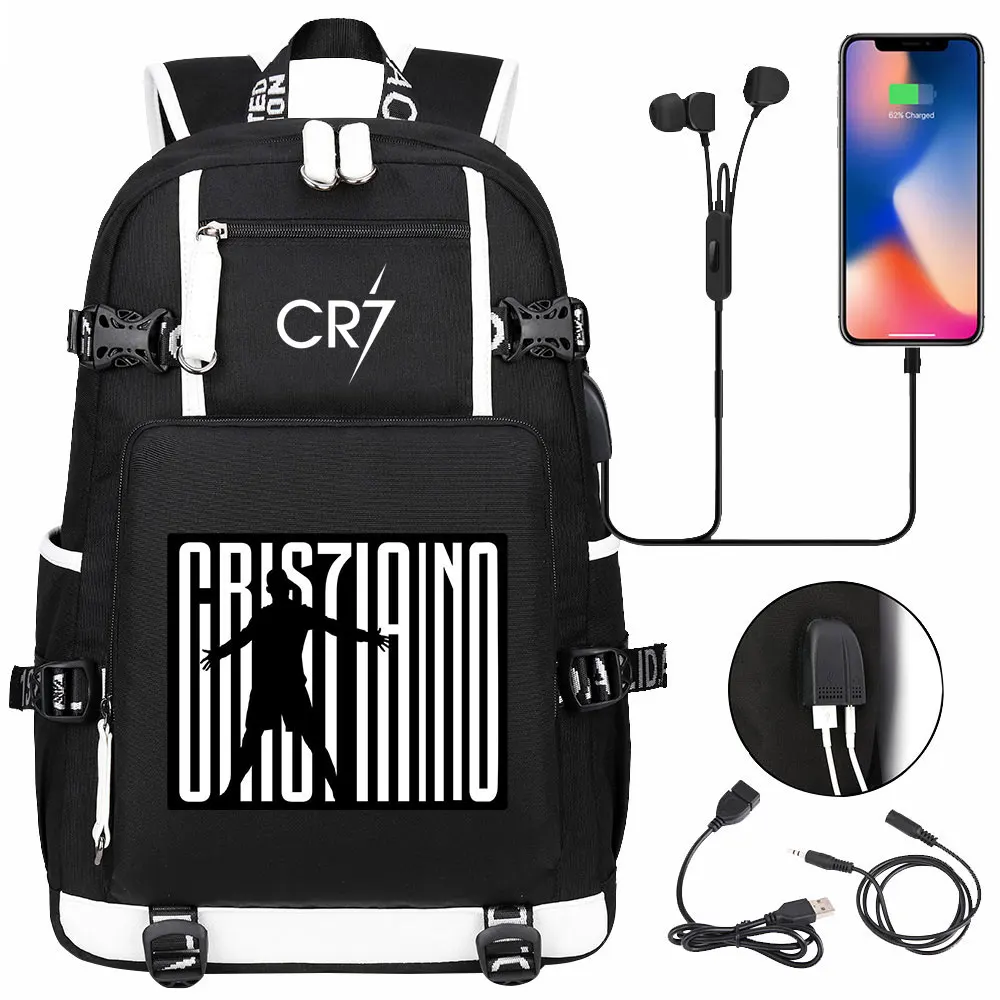 Mochila de camuflaje CR7 USB ligera para ordenador portátil, bolsa de viaje informal para jóvenes, bolsa de deporte al aire libre para adolescentes,