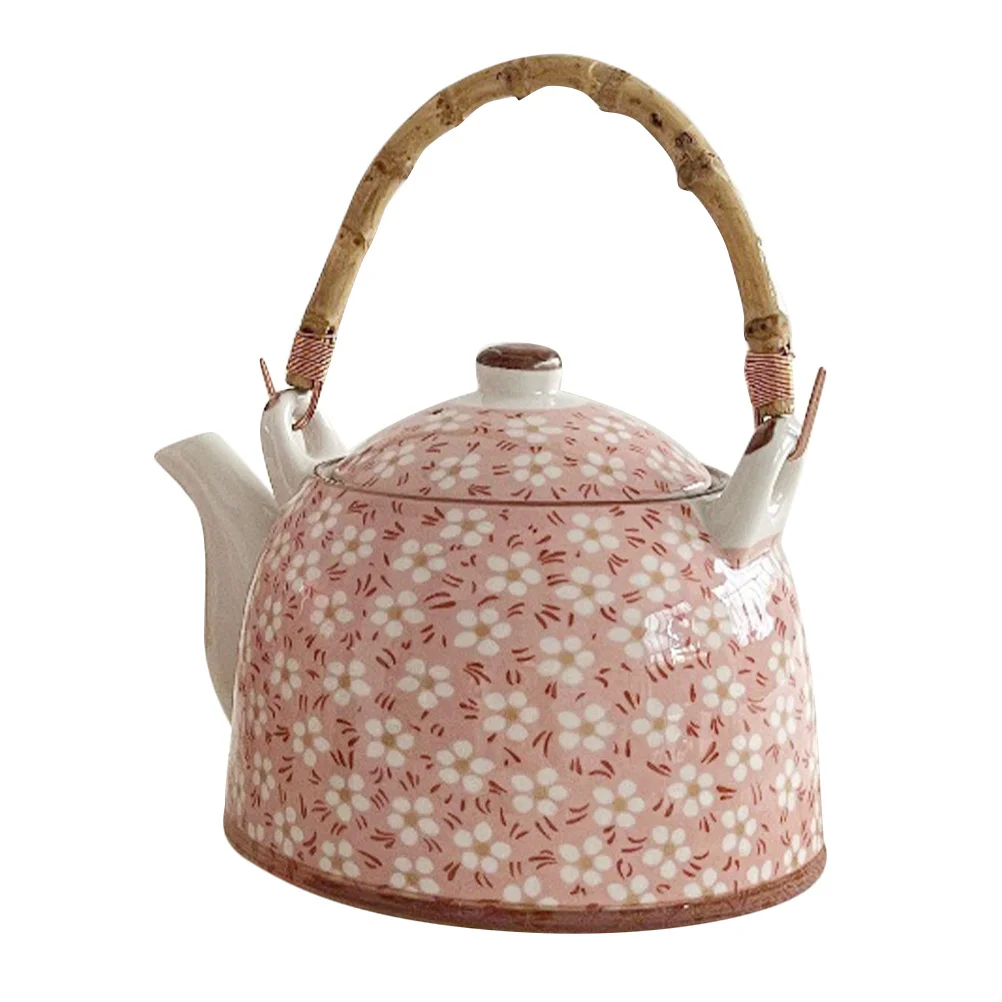 

Large Capacity Vintage Ceramic Tea Kettle Japanese Style Stove Top Hot Water Kettle for Home Kitchen Pink Small Teapot