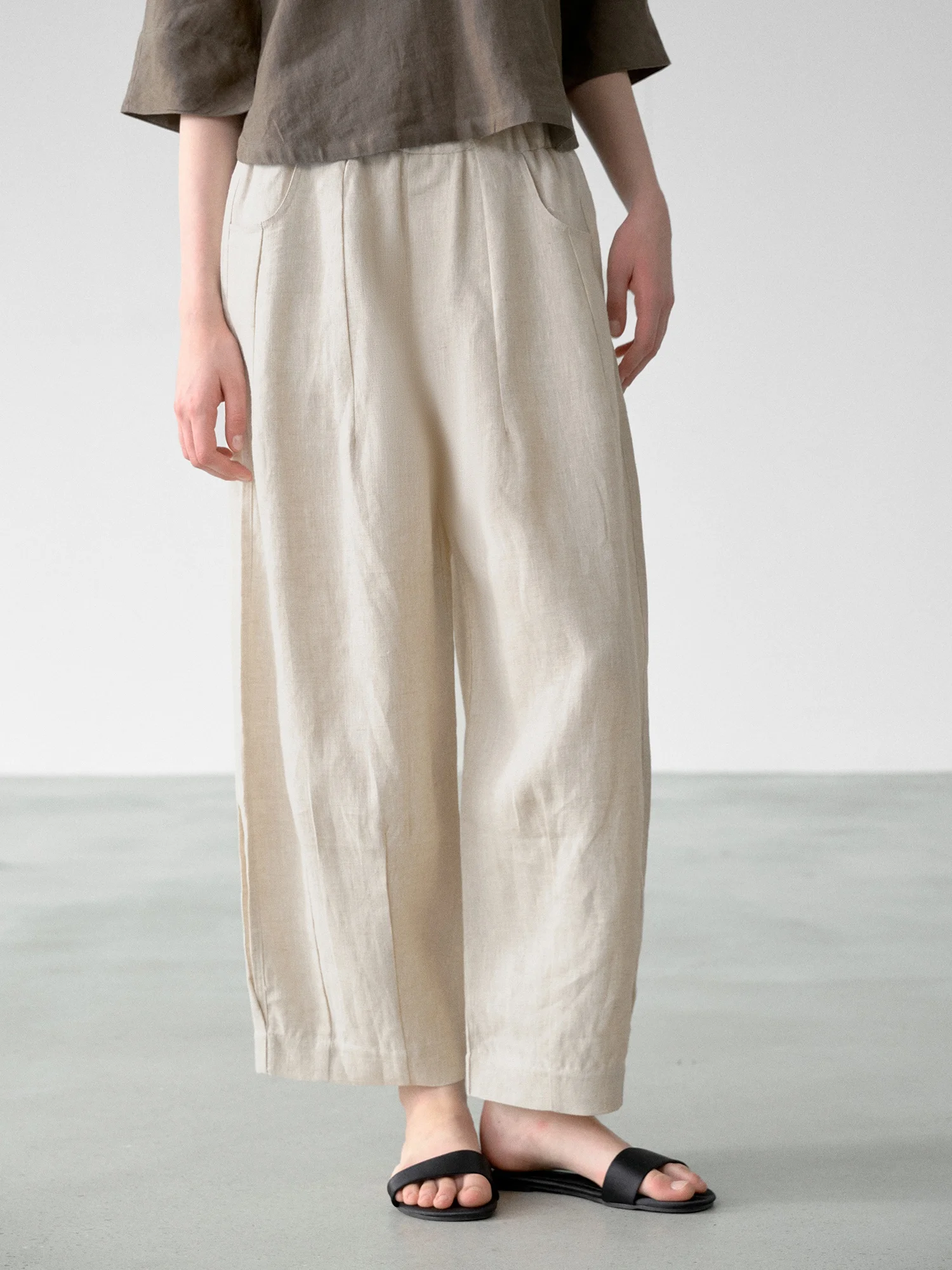 Pure Linen Casual Pants Women's High End Linen Material Breathable Straight Commute Pants Antibacterial Comfortable Ladies Tr...
