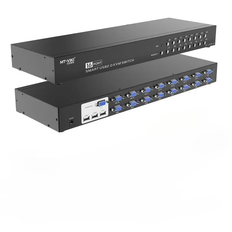 16 Port KVM Switches VGA + Cables (upgraded 2in1),  1U Rackmount KVM Switcher Console 16x1