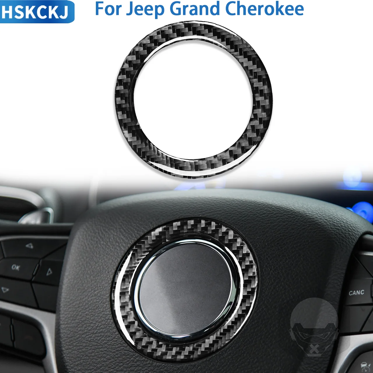 

For Jeep Grand Cherokee 2011-up Carbon Fiber Automotive Interior Accessories Steering Wheel Logo Trim Panel Decorative Stickers