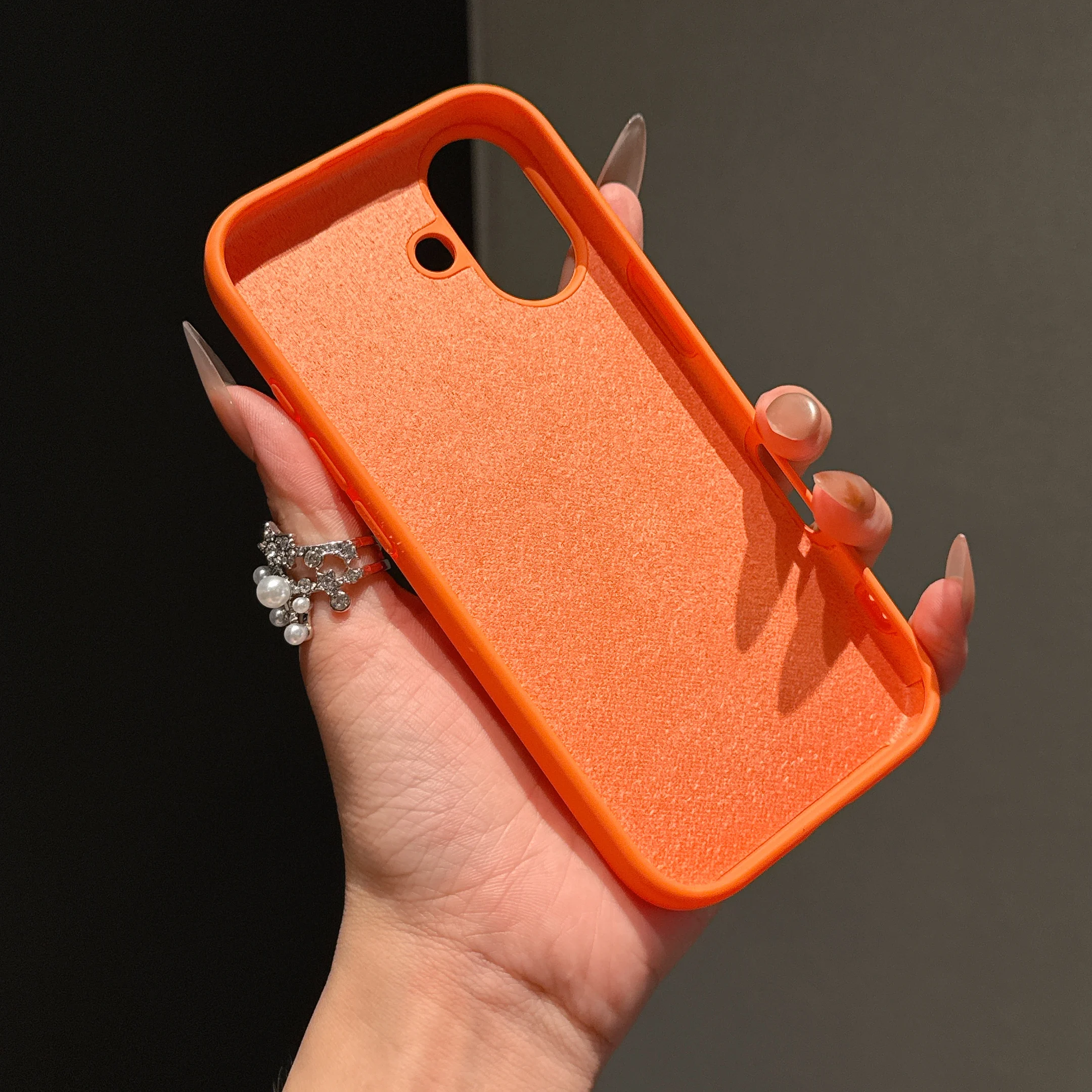 Original Flüssigsilikon Orange Farbe Hülle für iPhone 17 Pro Max 17 16 15 14 13 12 11 Pro Max Mini Plus rutschfeste Stoßstangenabdeckung – Detail 7