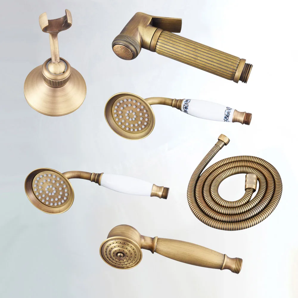 Antique Brass Hand Shower Head / Shower Hose / shower Bracket High Pressure Hand Spray Bathroom Accessory mzh351