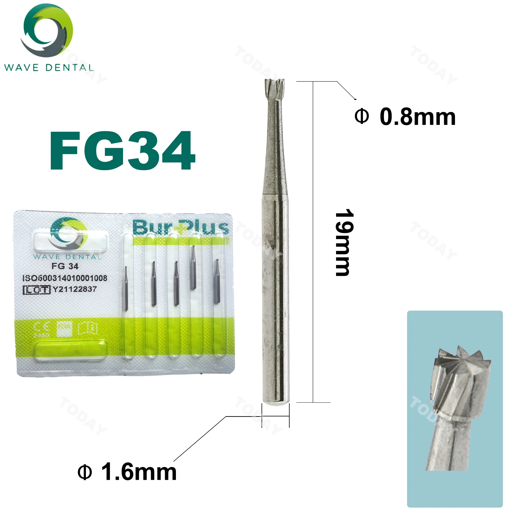 PRIMA ONDA Brocas Dentárias Tungstênio Carbide Bur Invertido Cone Cabeça Para Alta Velocidade Handpiece FG 34/35/36 5 Pcs/Pack