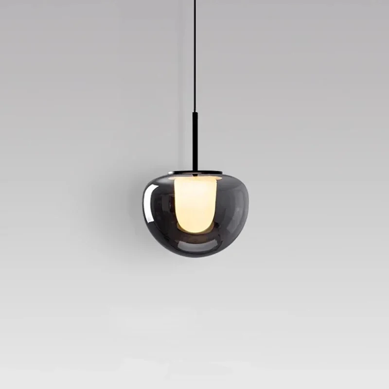 Minimalist Smoky Gray Glass Pendant Lamp Globe LED Hanging Light  Adjustable Wire Ceiling Fixture Living Room Bathroom Cafe