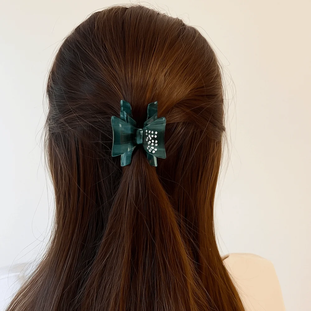 

Personalized Rhinestone Bowknot Hair Claw Elegant Shiny Acetate Shark Clip Headwear Korean Style Small Hair Clip Female