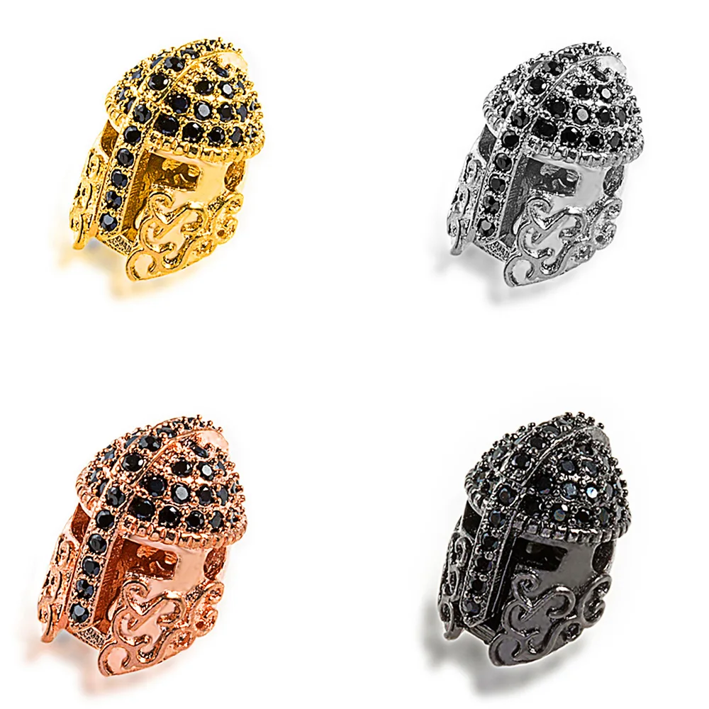 12PCS Knight Helmet Space Beads for Making Jewelry Bracelet  Brass Micro Pave Crystal Geometry  CZ Rhinestone Accessories