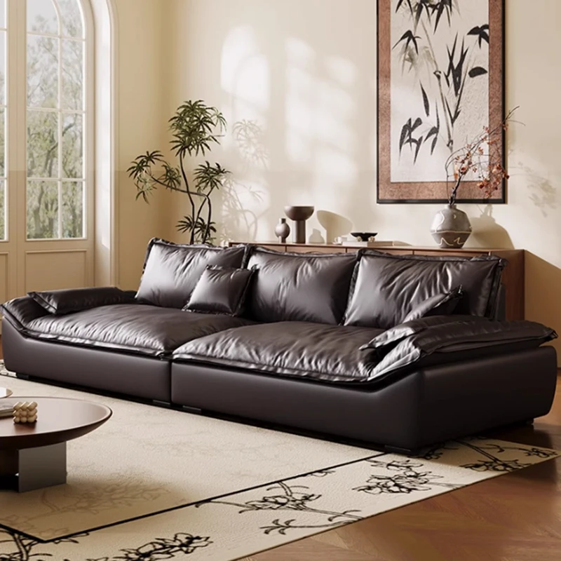 

#Italian Minimalist Fashionable Genuine Leather Sectional Sofa Set Straight Rectangle Living Room Sponge Couch Furniture