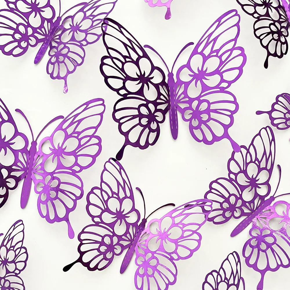 12 Pcs Gold 3D Hollow Butterfly Wall Sticker For Wedding Decoration Decals Living Room Home Decor Butterflies Garden Stickers