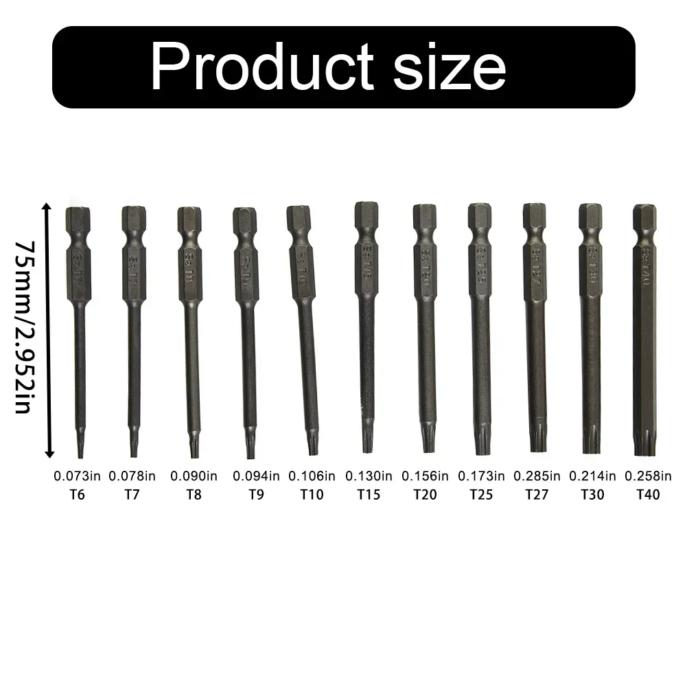 Embout de tournevis Torx 6.35mm tige hexagonale pointe de sécurité magnétique embout de tournevis T6-T40 50/75/100mm outil de réparation