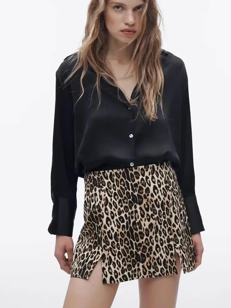 

Лето 2024, шелковая атласная женская юбка с высокой талией, брюки с ветрооткрытием, универсальный дизайн, 00% другой материал