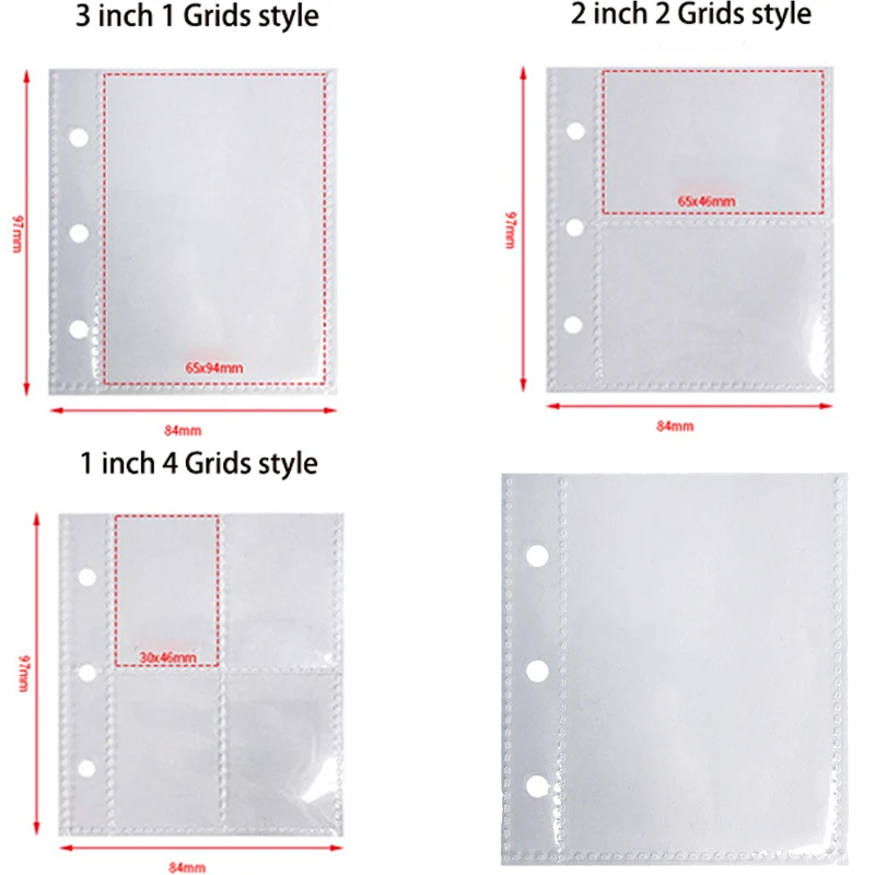 Mini Pocket Album Replacement Cartridge 3 Holes 1/2/4 Frames 3/2/1 Inch Photo Available Transparent and Waterproof Album Refills