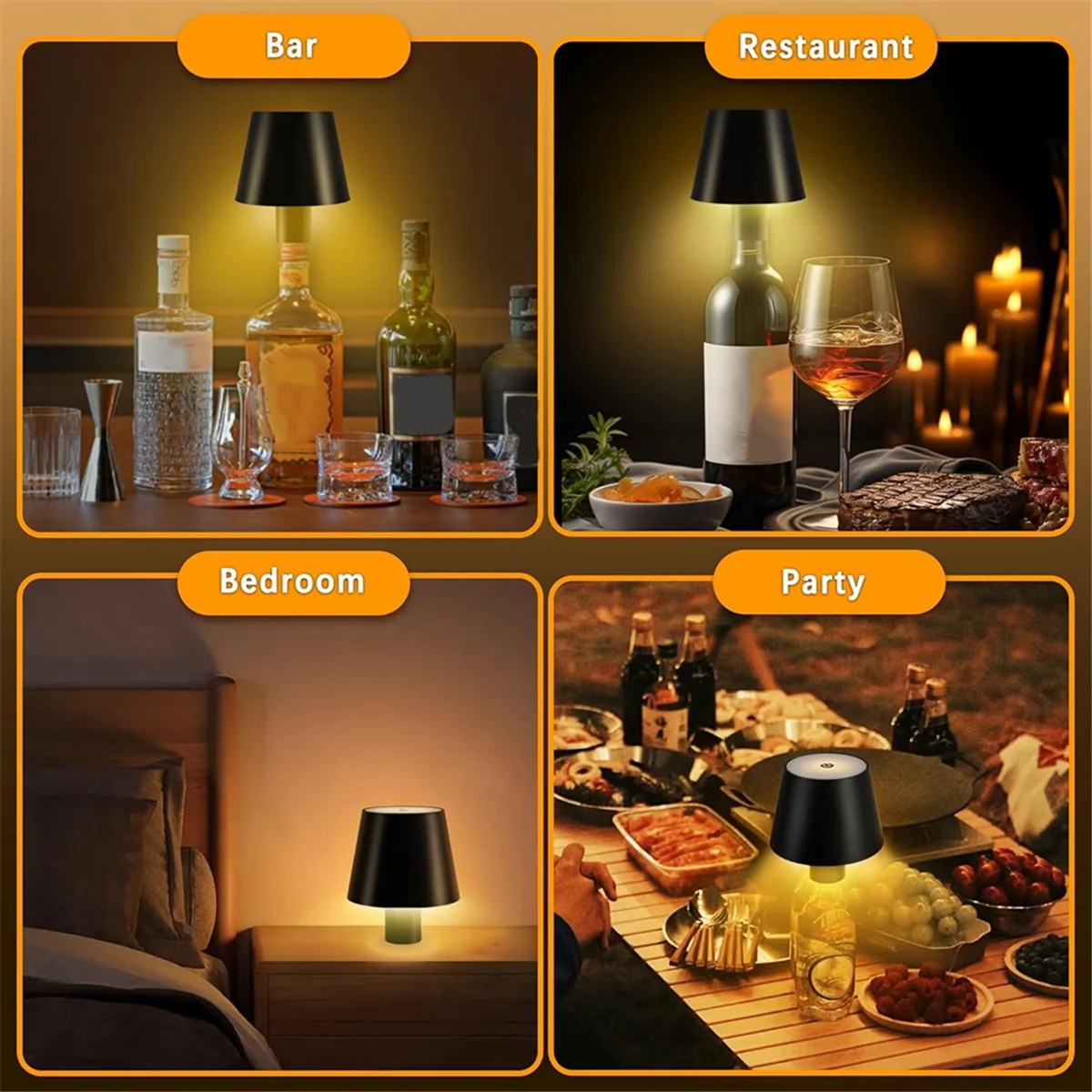 

A71P Светодиодный беспроводной светильник для бутылок Сенсорная настольная лампа RGB и 3-цветная лампа для бутылок для внутренних/наружных ресторанов и баров Черный