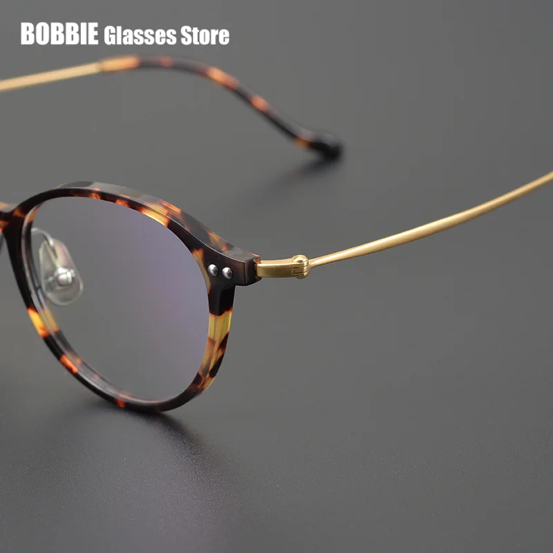 Acetate Glasses Frame Retro Small Round Frames Pure Titanium Spectacle Ultralight Myopia Eyglasses Japanese Handmade Designer