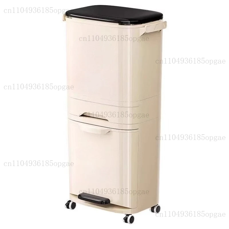 Trash Can Household Kitchen Special No Bending Belt Wheels Dry and Wet Separation