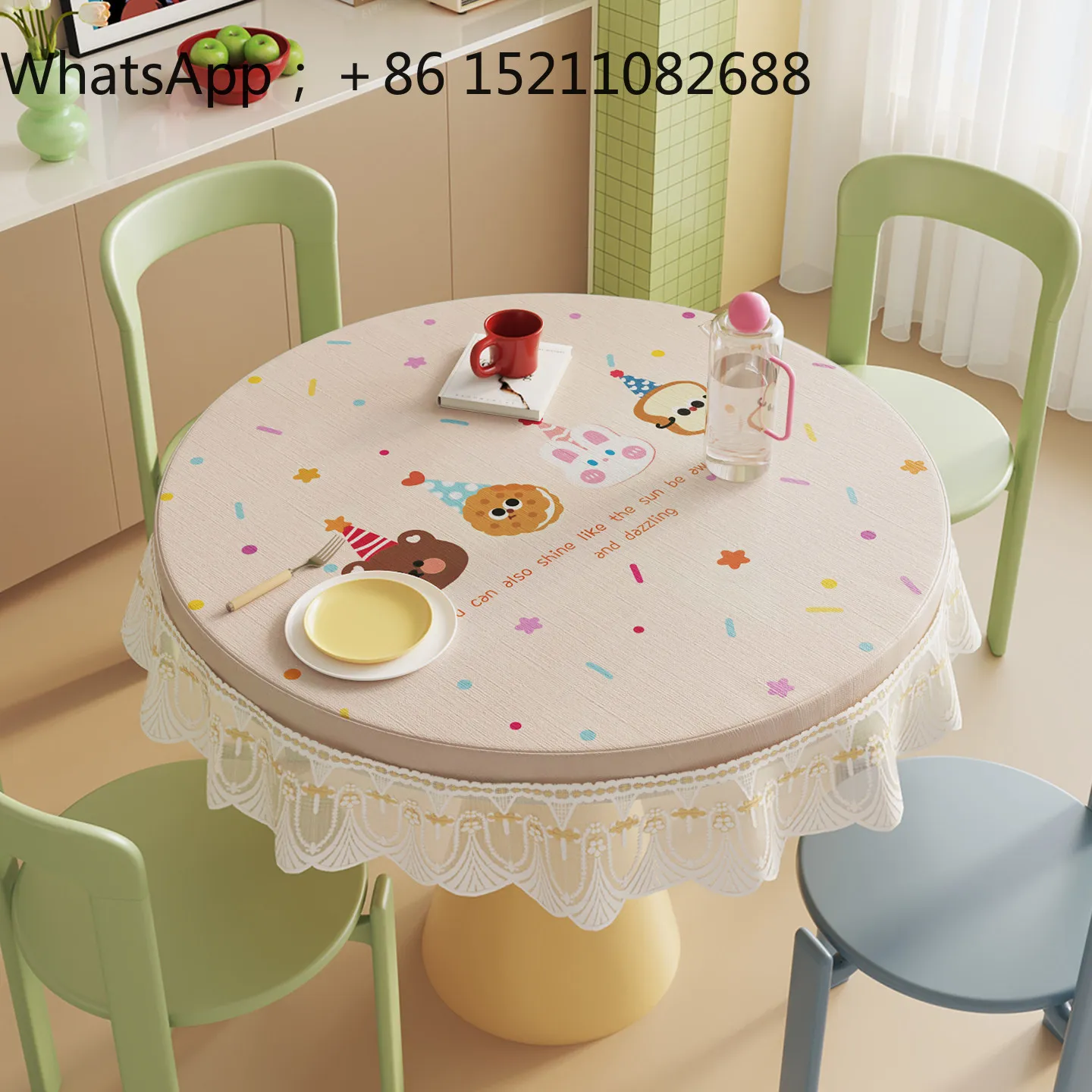 LLY cartoon round table cloth, living room table protective cover, waterproof and high temperature resistant table mat cover