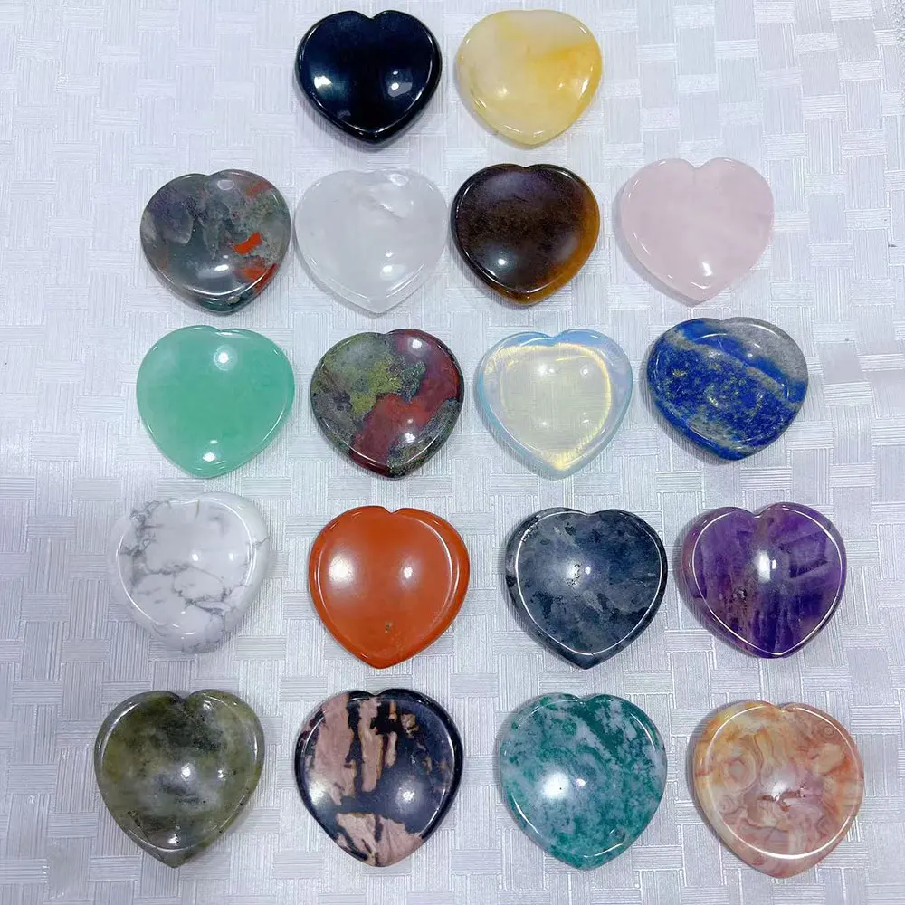 40mm Natural Crystals Heart Love Worry Stone Quartz Healing Palm Thumb Massage Chakra Meditation Reiki Spiritual Pocket Decor