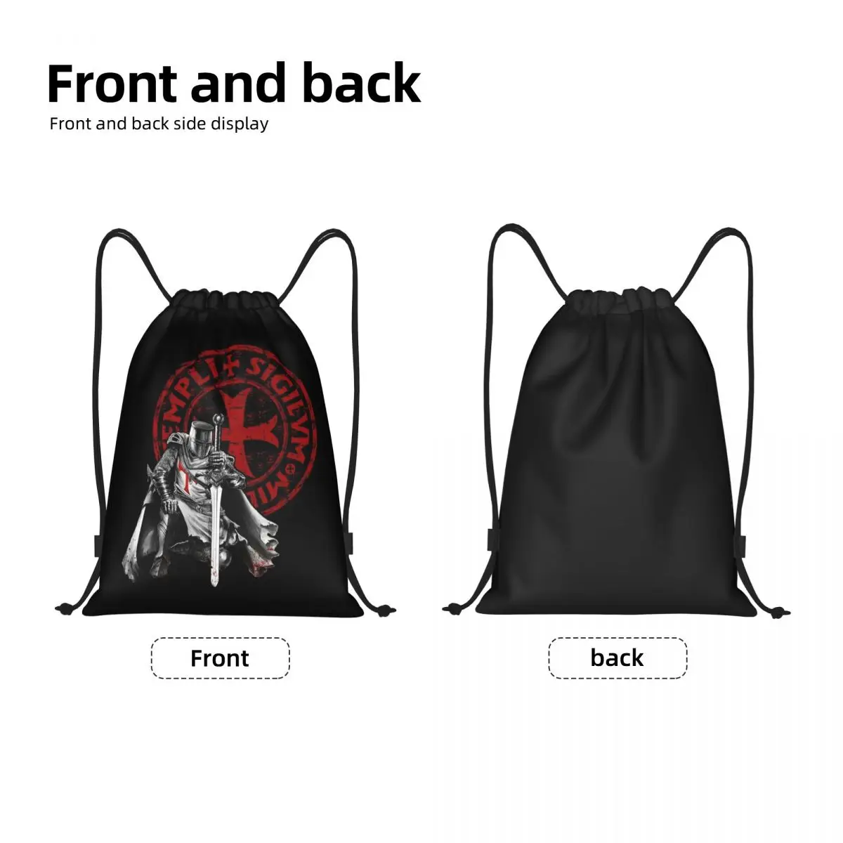 Custom Knight Templar Crusades Knights Christian Warrior Drawstring Backpack Bags Lightweight Gym Sports Sackpack Sacks Training