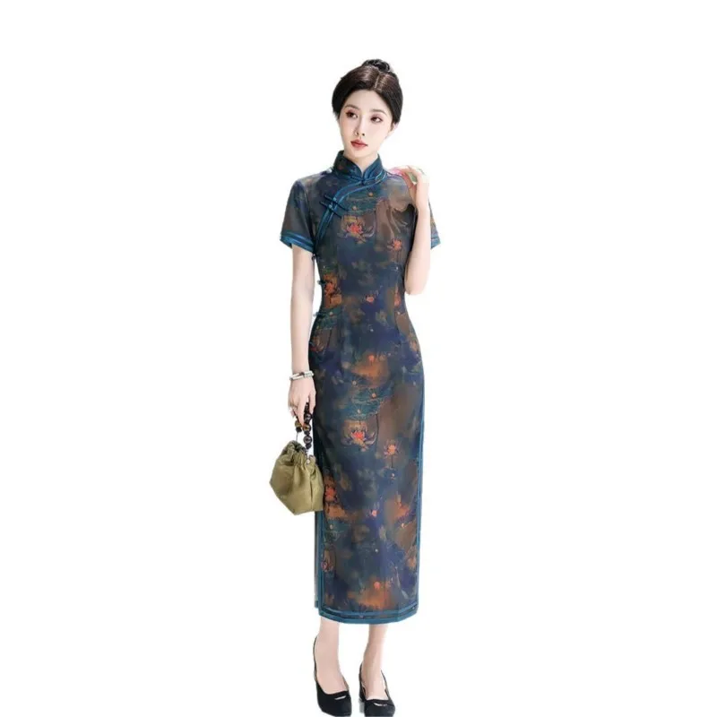 Silk cheongsam long improved fashion girl Chinese style