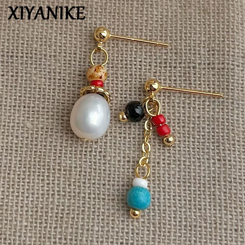

XIYANIKE Bohemia Asymmetric Freshwater Pearl Ear Stud Piercing Earrings For Women Elegant Fashion New Jewelry Gift Party Daily
