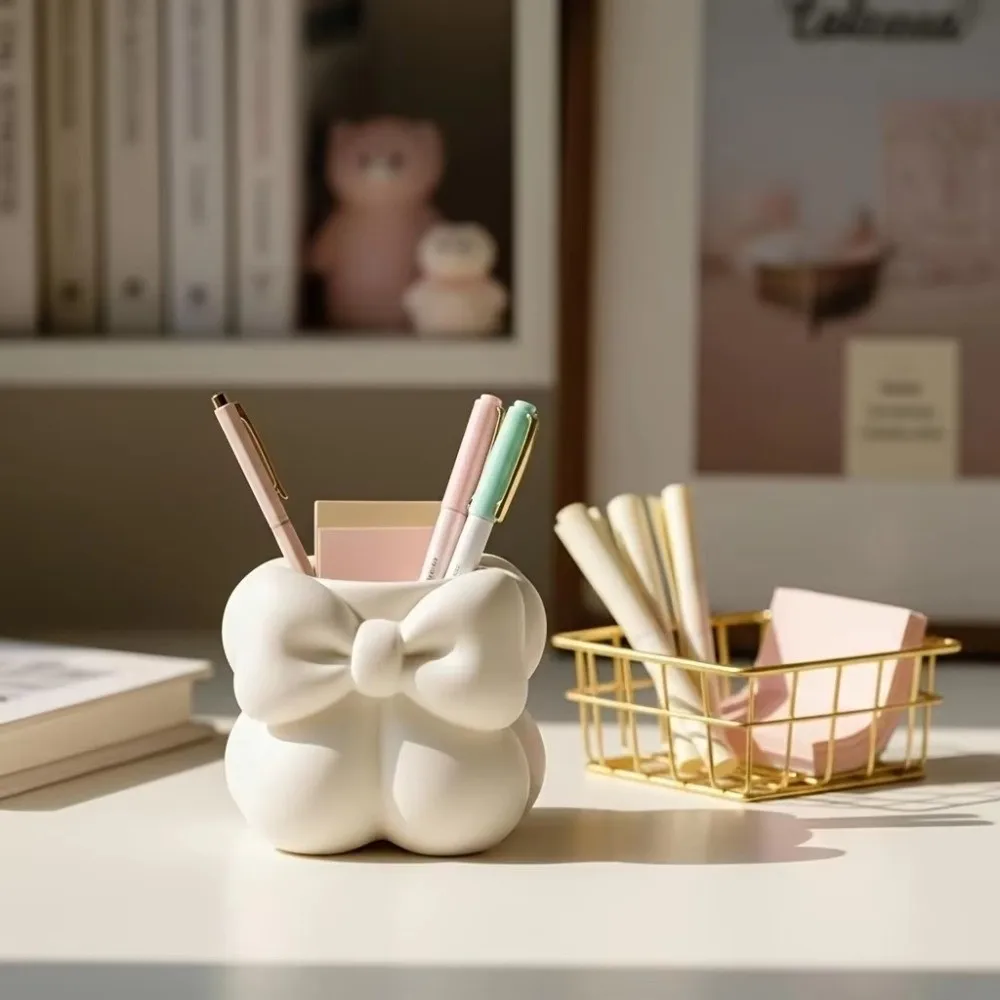Container 3D Printed Storage Box Creative Sweet Bow Pen Holder Flower Vase Multi-function Desktop Organizer Vanity Organizer