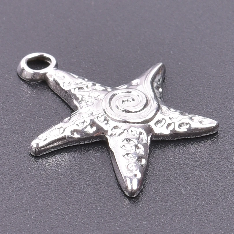 Titanium Steel Charm Silver Color Sea Animal Starfish Tail Sea Wave Shape Stainless Steel Charms For Jewelry Making Bulk Pendant