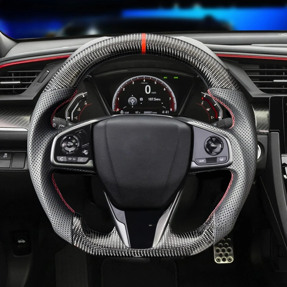 new Customize Carbon Fiber Steering Wheel For Honda Civic 2016-2025 Perforated Leather Racing Wheel