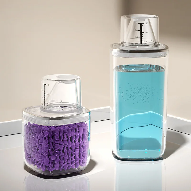 Picture 4: Transparent Storage Box with Scale for Washing Powder sealed Jar Disinfectant Laundry Detergent Jar and Detergent Storage Jar