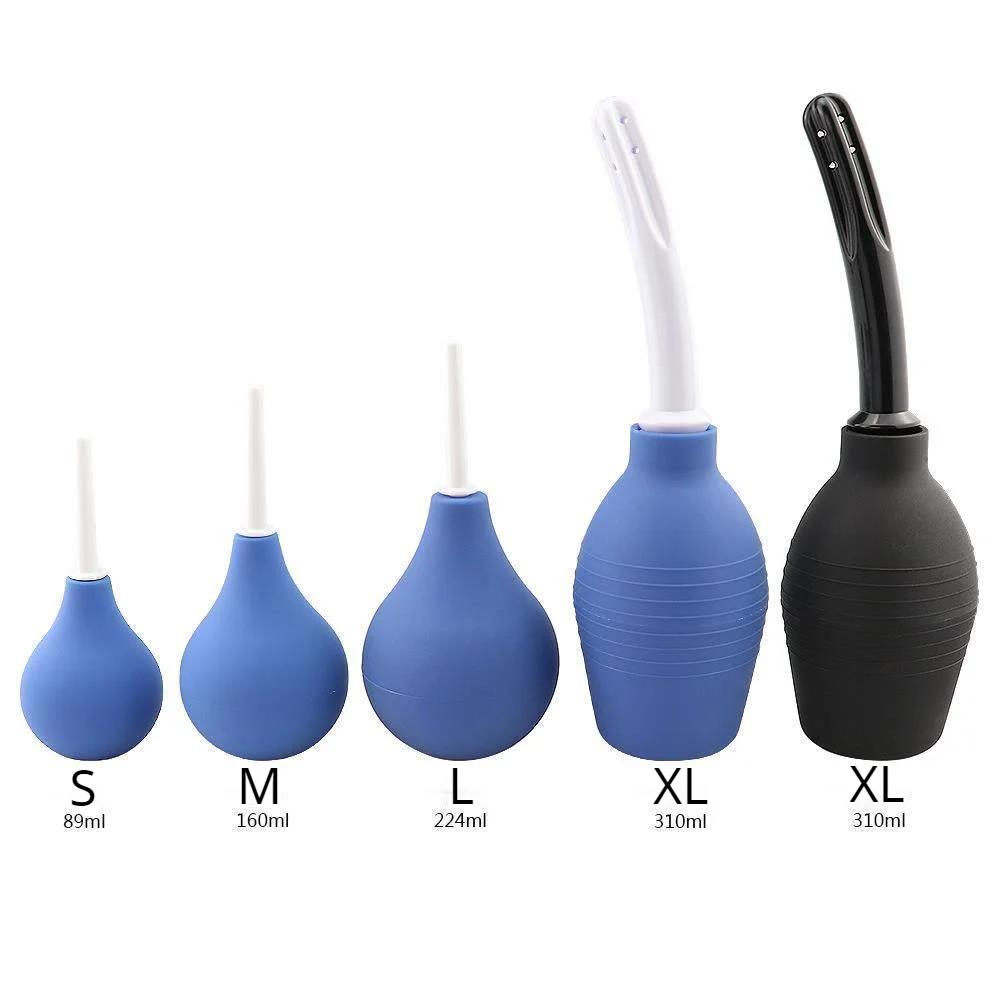 89mL/160ml/224ml Pear Shaped Enema Rectal Shower Cleaning System Silicone Gel Blue Ball For Anal Anus Colon Enema Anal Cleaning