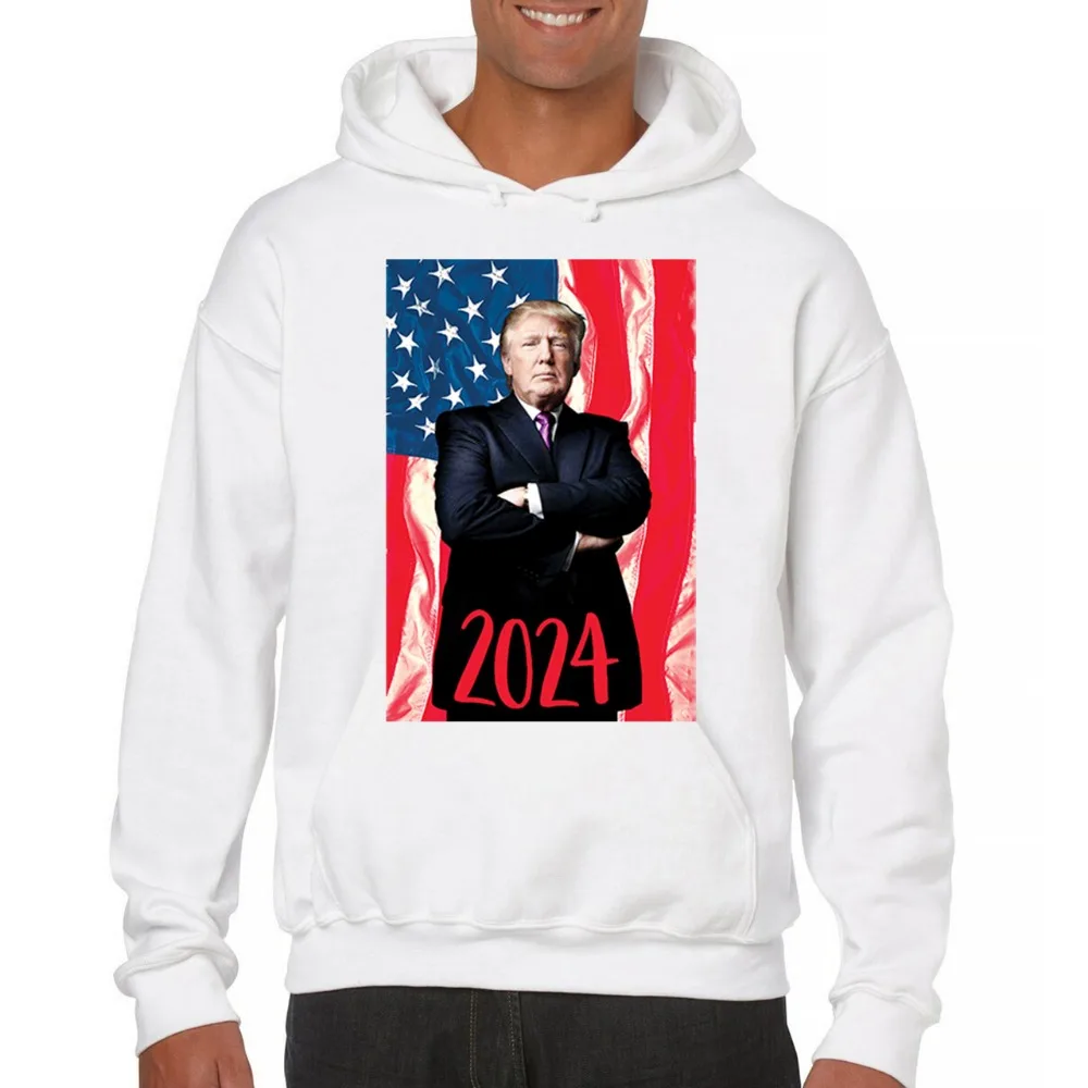 Donald Trump 2024 American Flag Pose Sweatshirt President 45 47  Letters Printed Long Sleeve Hoodie