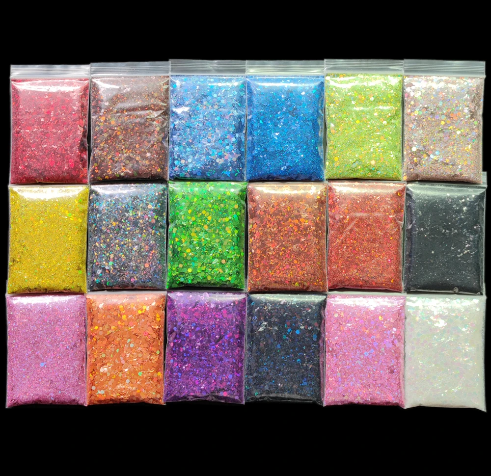 128 cores 20 g/saco hexágono holográfico prego glitter lantejoulas laser mix tamanho chunky camaleão glitter manicure glitter pigmento