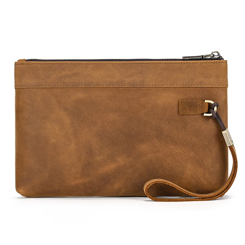 

Men Vintage Crazy Horse Leather Clutch Bag Genuine Leather Wallet For Phone Bag Long Wallets Male Big Business Purse Hand Wrist