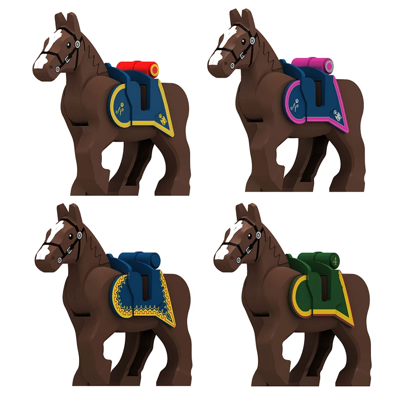 MOC – bouclier de pistolet de chevalier médiéval, bloc de construction, accessoires de figurine, cheval de guerre gothique, armure de loup, selle, jouet cadeau, Mini brique Q69