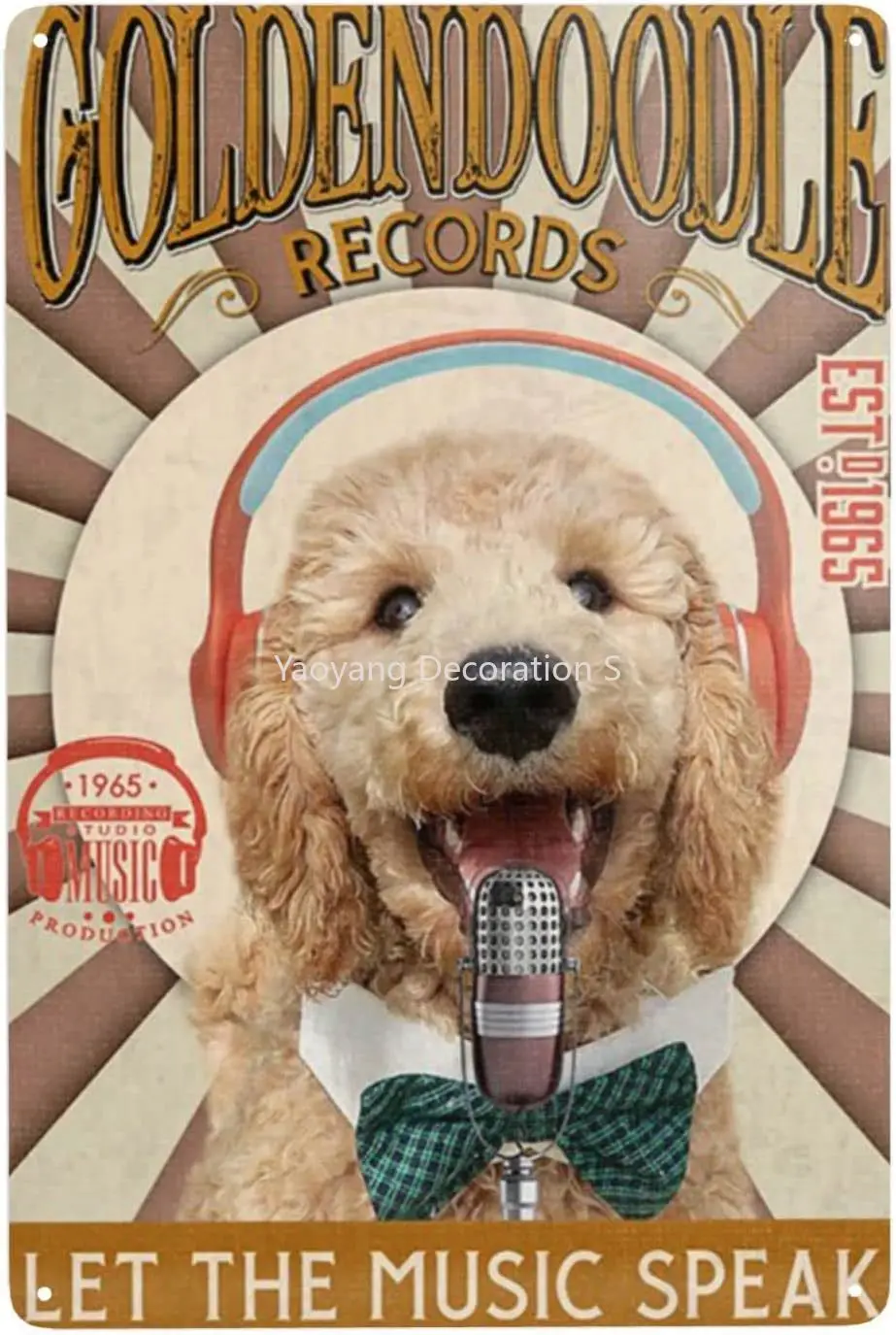 

Metal Tin Sign Goldendoodle Dog Let The Music Speak Vintage Tin Sign Retro Aluminum Signs for Kitchen Home