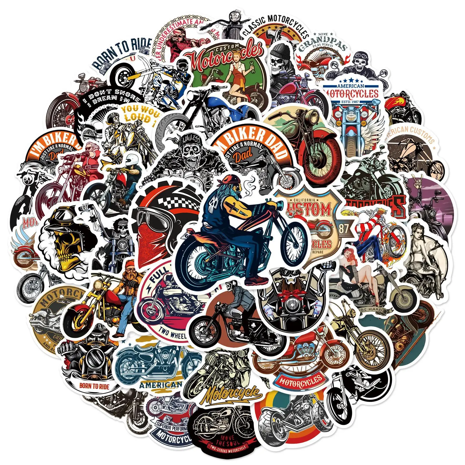 10/30/50pcs Cool Motorcycle Graffiti Sticker Decoration Helmet Skateboard Phone Case Suitcase Phone Laptop Decoration Sticker