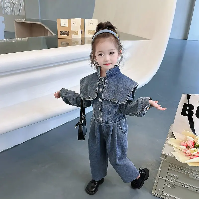 

Girls denim suit autumn children's pants fashion small and medium girls baby wear two-piece suit