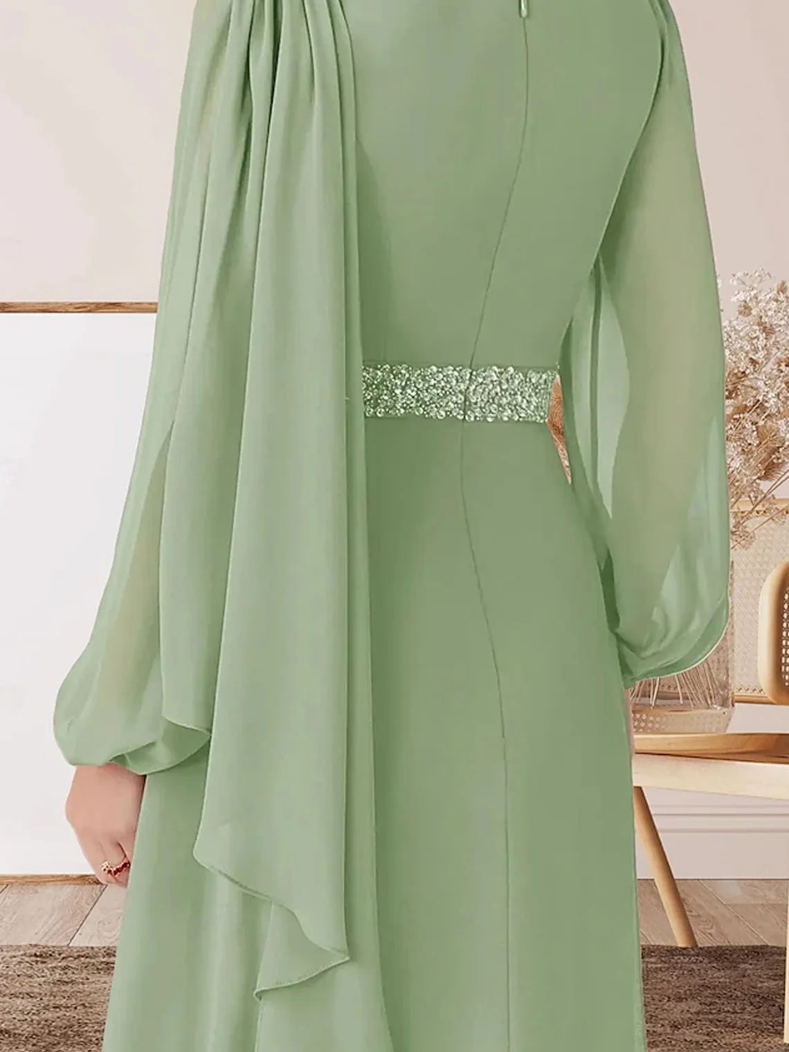 Elegant A-Line Chiffon Dress Jewel Neck Floor Length Long Sleeves Beading Mother the Bride Gown 2025 free customized