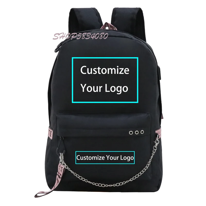 Customize Your Logo Image Backpack for Teenagers School Bags Laptop Bag USB Charging Travel Bag Sac A Dos Mochilas Para Hombre