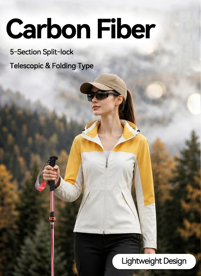 Neue Trekkingstöcke aus Carbonfaser, faltbar, ultraleicht, längenverstellbar, langlebig, mit Schnellverschluss, Wanderstöcke für Wandern, Camping, Reisen. – Detail 3