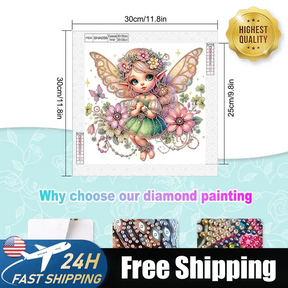 

4Pcs 5D DIY Partial Special Shape Drill Diamond Painting Elf Fairy Decor 30x30cm
