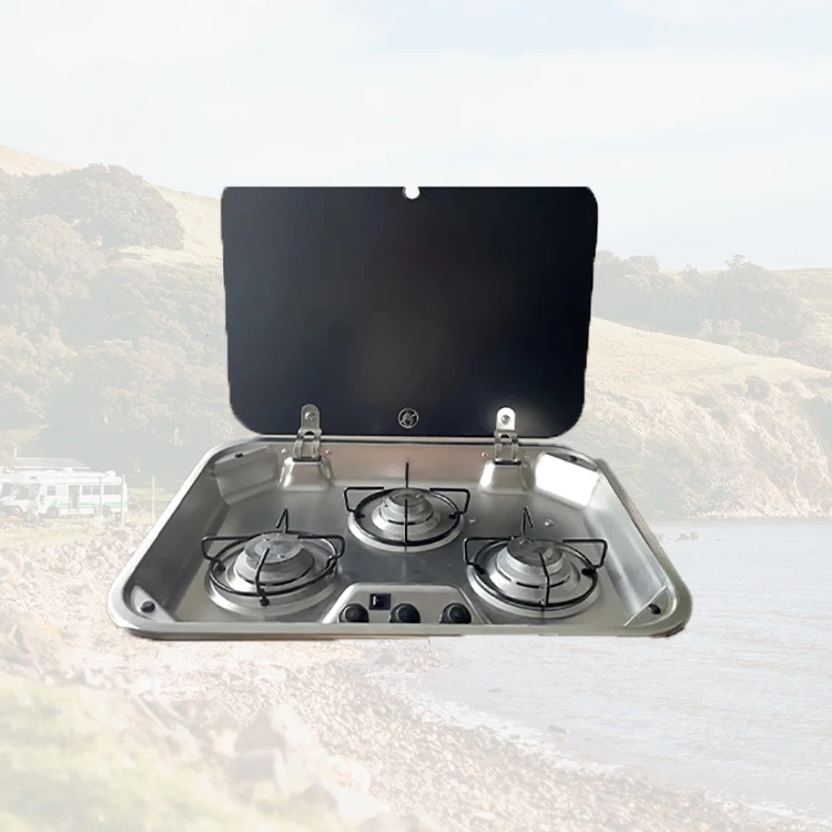 RV Modified Gas Stove Embedded Three Burners High Temperature Resistant Tempered Glass Cover Camper Kitchen Accessories