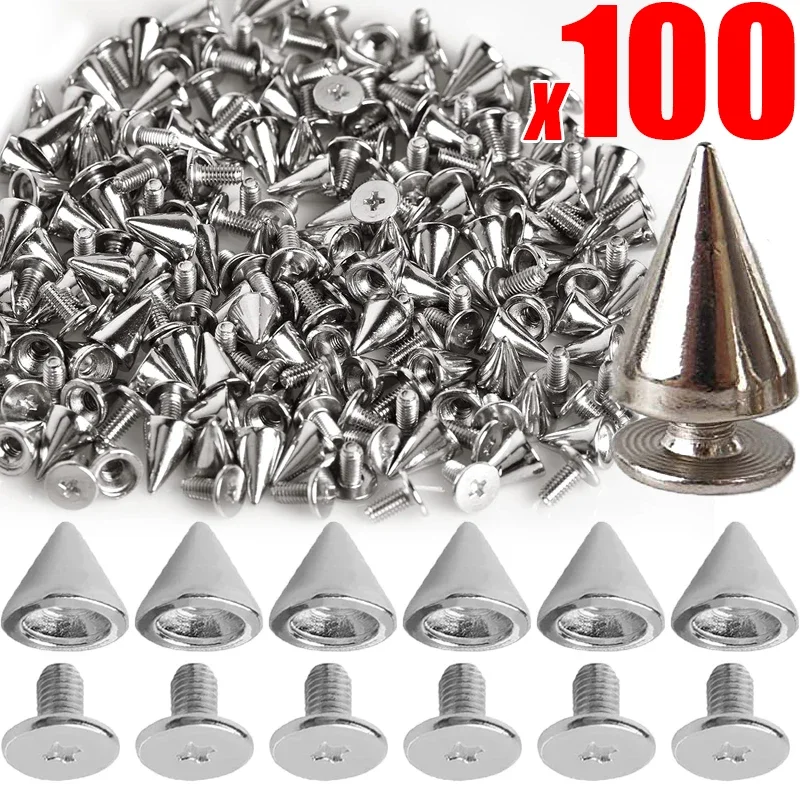 10/100pcs Punk Metal Spikes Double Cap Silver Rivets Cone Studs DIY Bags Clothes Spike Round Nail Rivet Handcraft Supplies