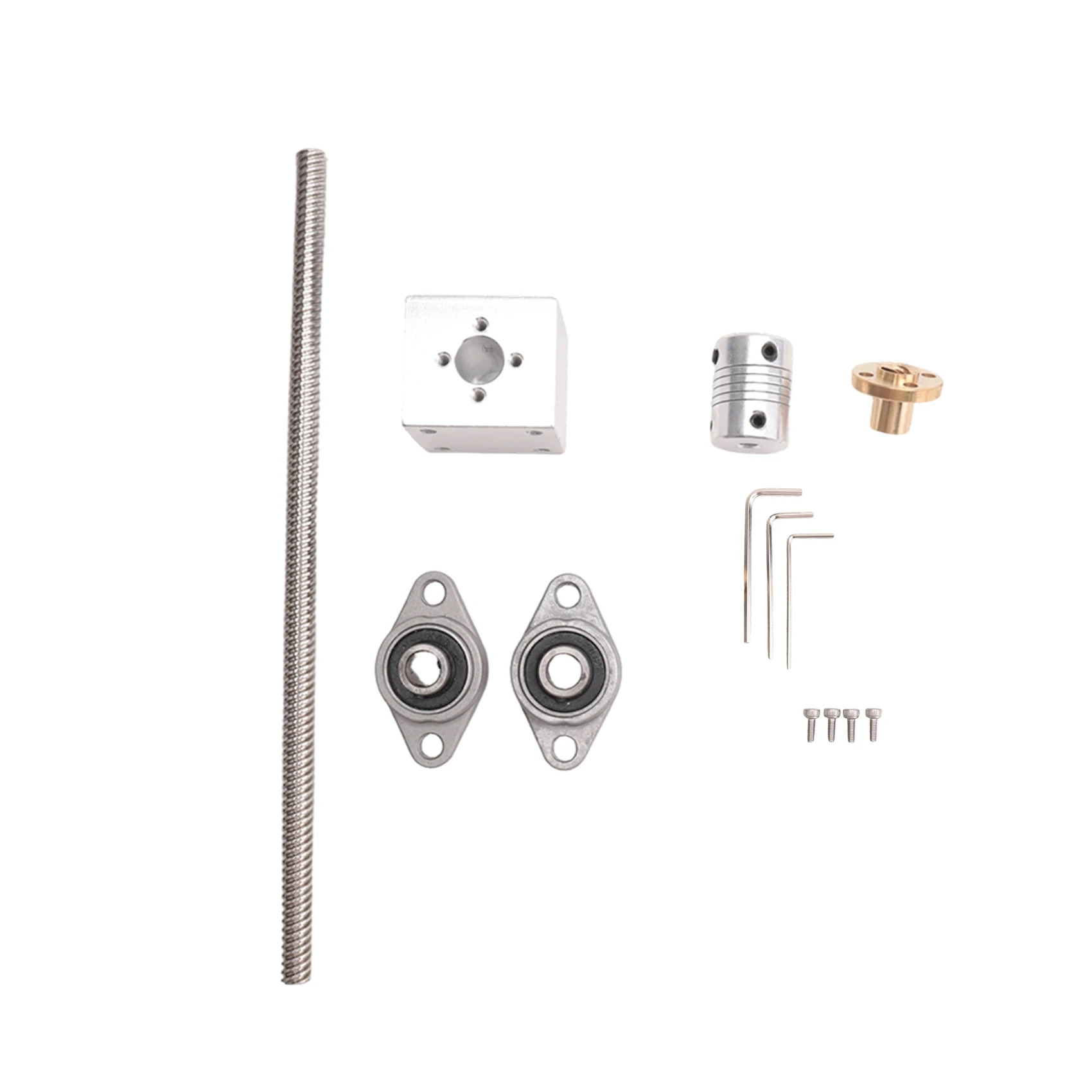 DT60 1Set 200mm Length 8mm Dia Silver Vertical 2mm Lead Screw Rod & Pillow Block Mounted Bearing T8 Lead Screw Kit for 3D Printe