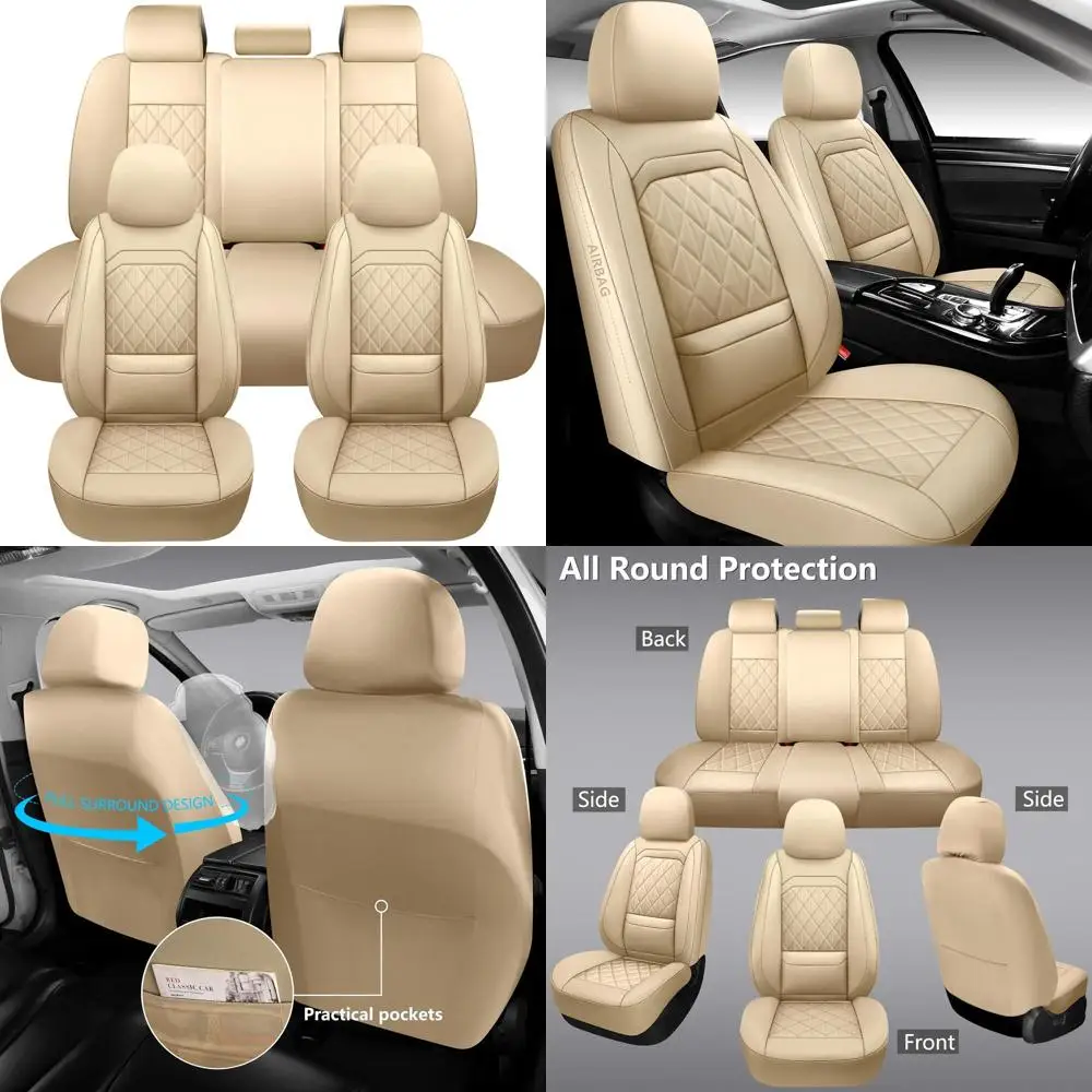 

Universal Waterproof Leather Car Seat Covers for Most Vehicles, Trucks, and SUVs - Luxury Beige Automotive Seat Cover Set