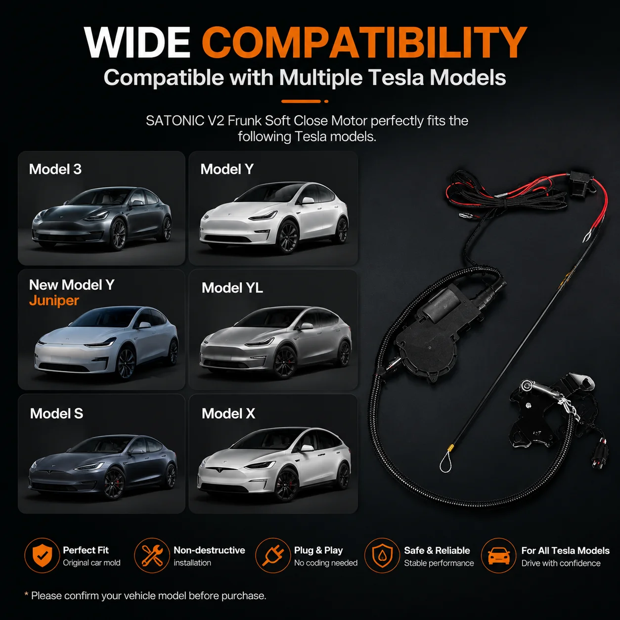 SATONIC V2 Auto Frunk Soft Closer For Tesla Model 3 & Y Model3 Highland S X Waterproof Free Frunk LED - view 4