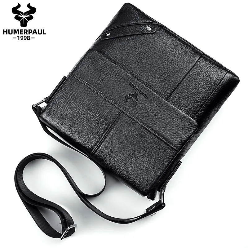 HUMERPAUL Men\'s Crossbody Bag, Casual Genuine Leather Male Bag, Large Capacity Sling Shoulder Bag Handbag