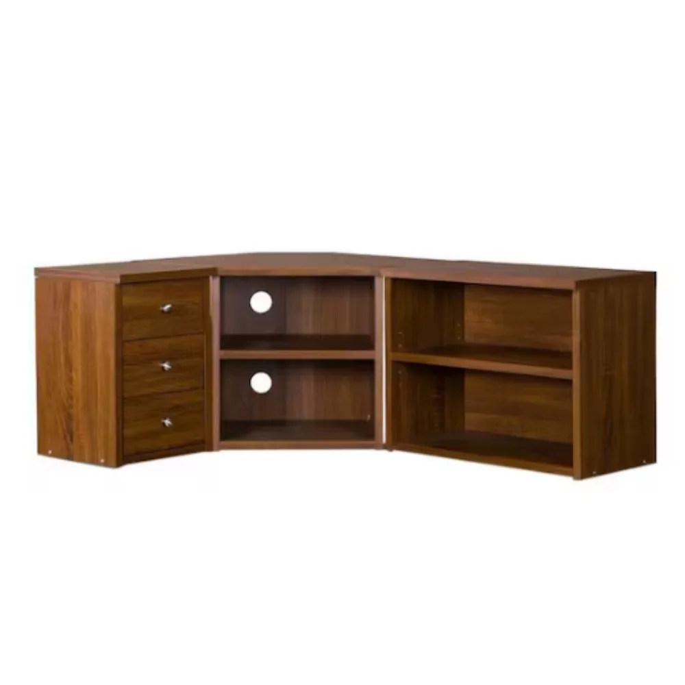 Komodor 55 inci. Stand TV Sudut Kayu Coklat dengan 3 Laci Cocok untuk TV Hingga 45 inci. dengan Laci.