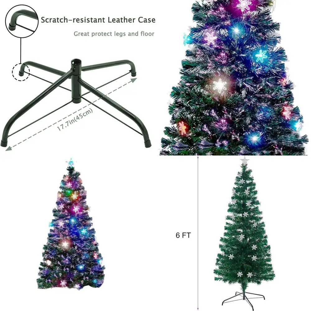 

6-Foot Pre-Lit Fiber Optic Christmas Tree with RGB LED Lights, Snow and Star Accents, Artificial Xmas Tree with Metal Stand