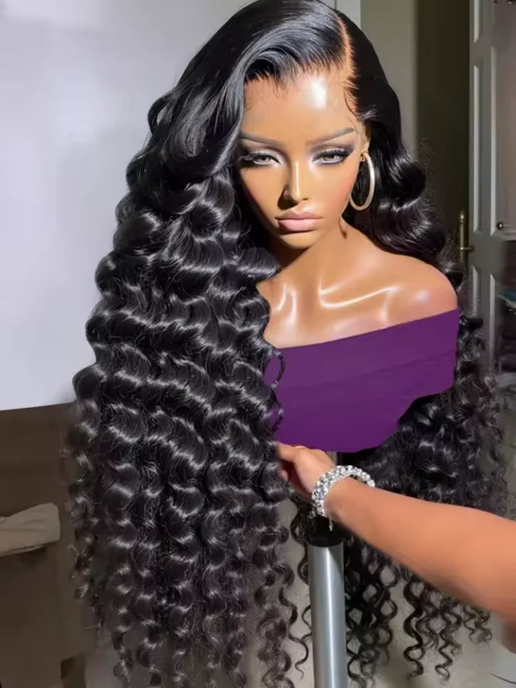 Deep Wave 13x4 Lace Front Human Hair Wigs Brazilian 16 42 Inches Curly Water Wave HD 250 Density Lace Frontal Wig For Women